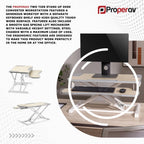 ProperAV Two Tier Stand Up Desk Converter Worktop with Gas Spring Lift & Variable Height Settings - White - TOYFACTORY