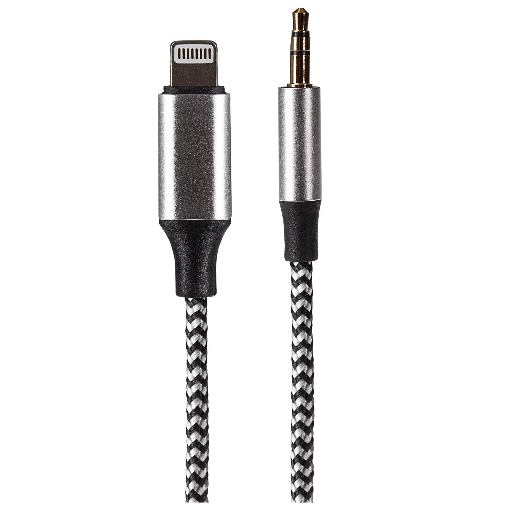 Maplin Lightning to 3.5mm Aux Stereo 3 Pole Jack Plug Braided Cable - Silver, 1m - TOYFACTORY