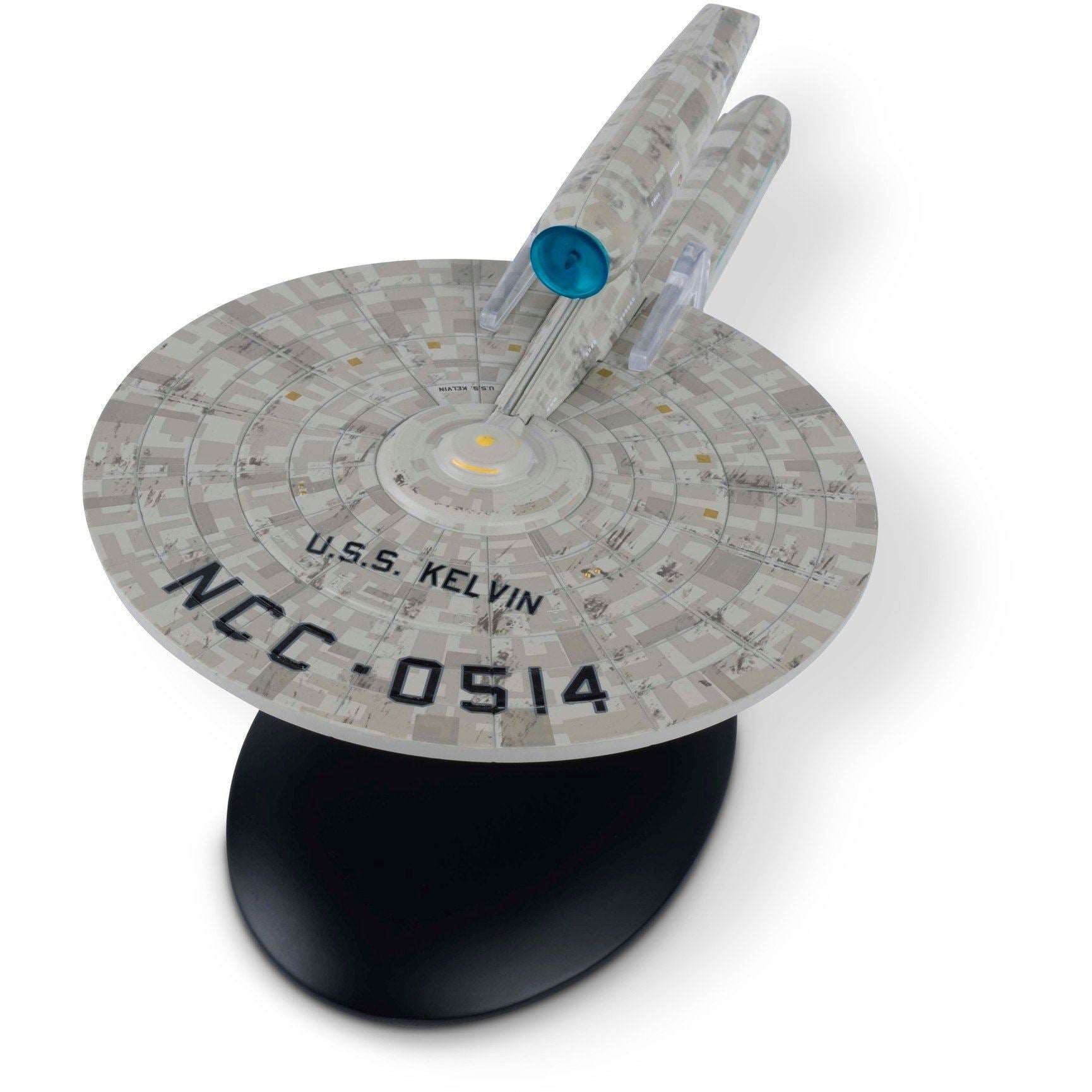 Real Merch Star Trek Kelvin NCC-0514 model die-cast ship figurine from Eaglemoss, detailed replica with intricate design.