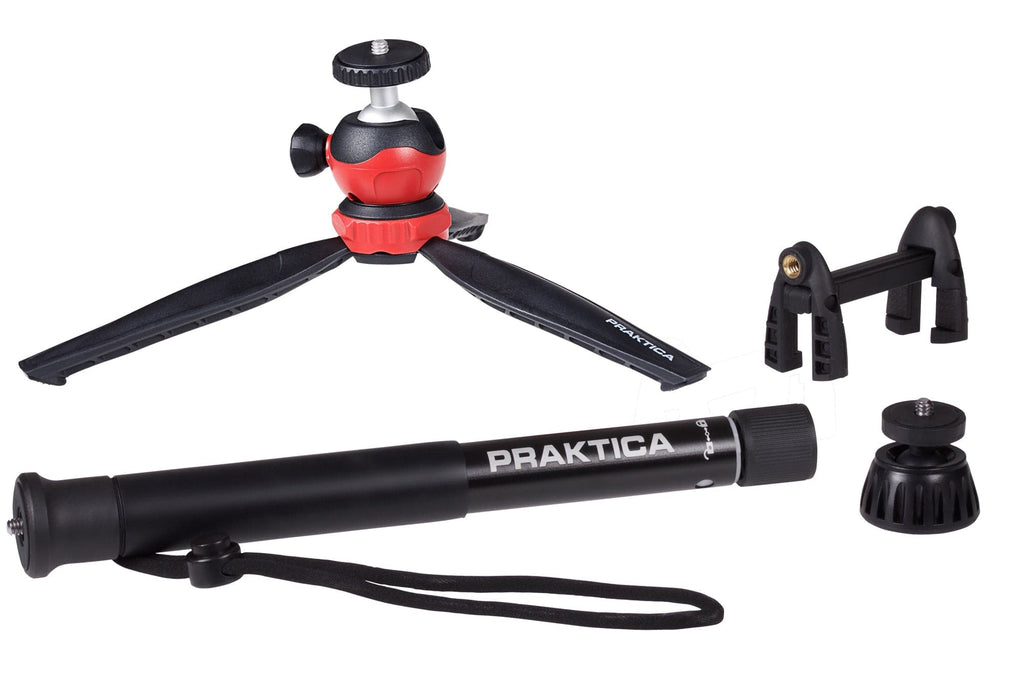 PRAKTICA Vloggers Desktop Tripod Kit with Phone Mount and Monopod Adapter - Black - TOYFACTORY