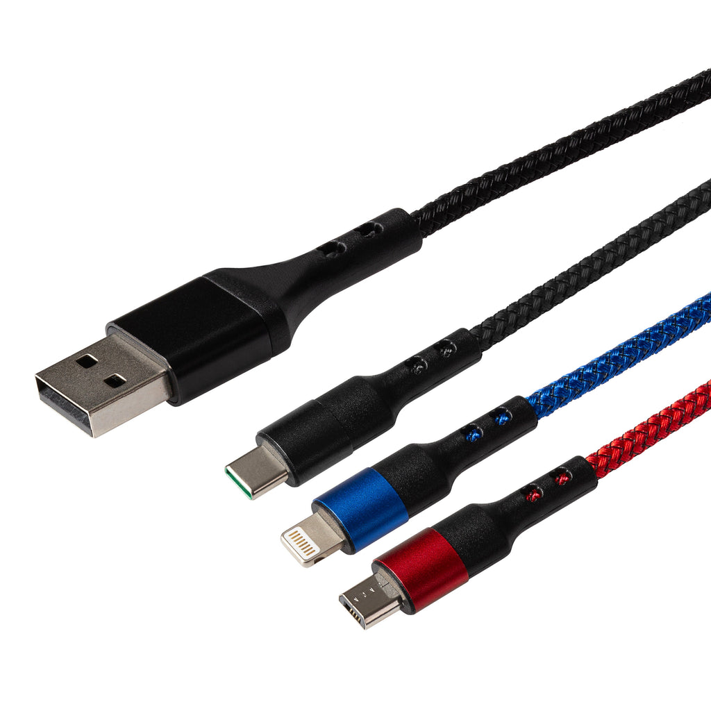 Maplin USB-C & USB-A to USB-C / Lightning / Micro USB 3-in-1 Braided Cable - TOYFACTORY