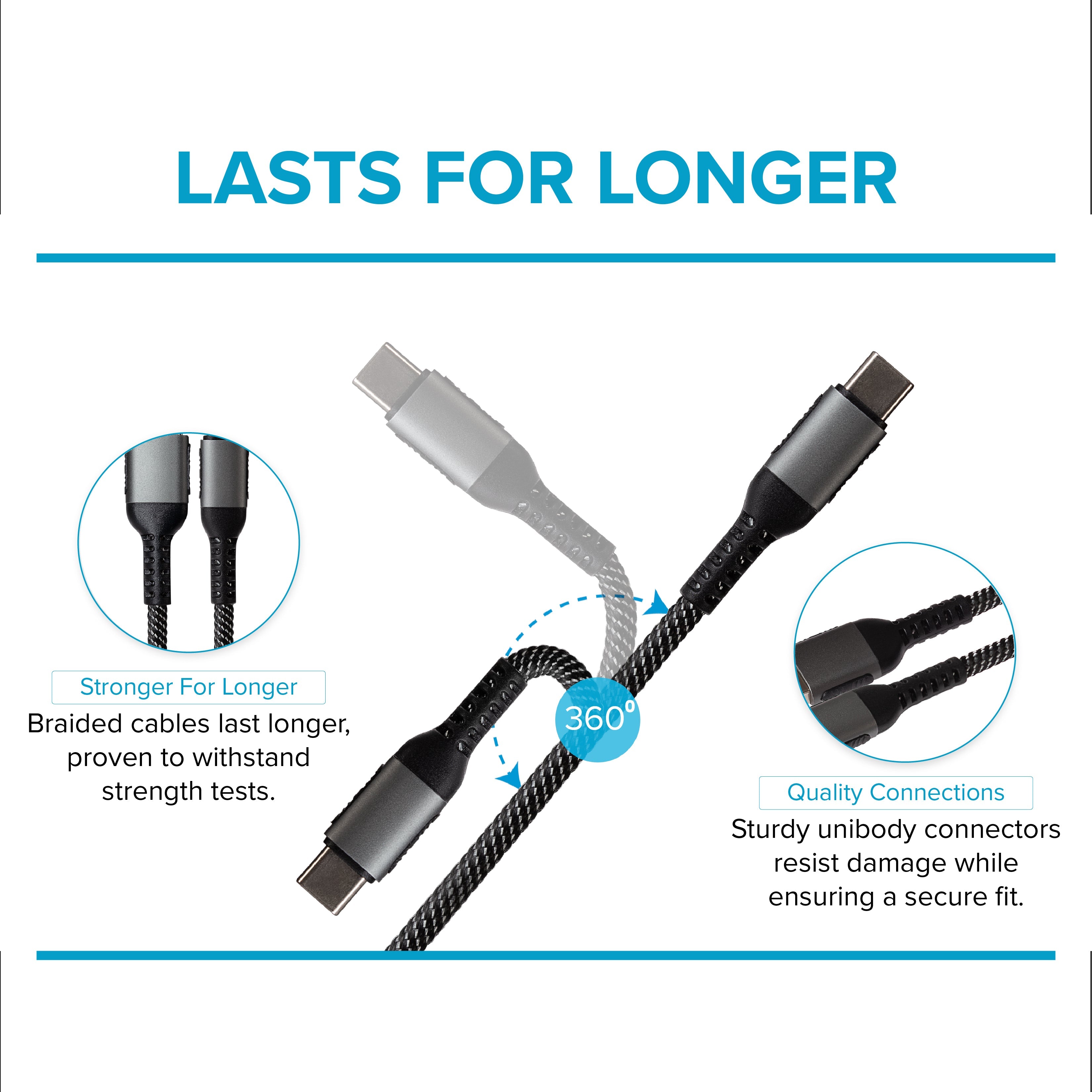 Maplin USB-C to USB-A 60W Braided Cable - Grey - TOYFACTORY