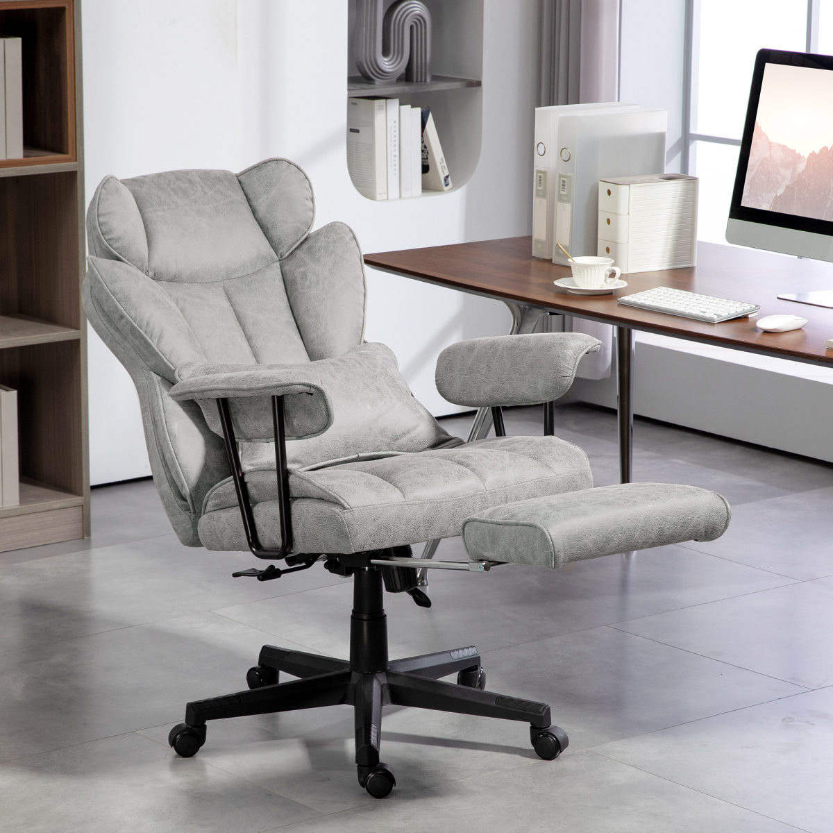 HOMCOM Office Chair, Ergonomic Desk Chair with Foot Rest, Grey