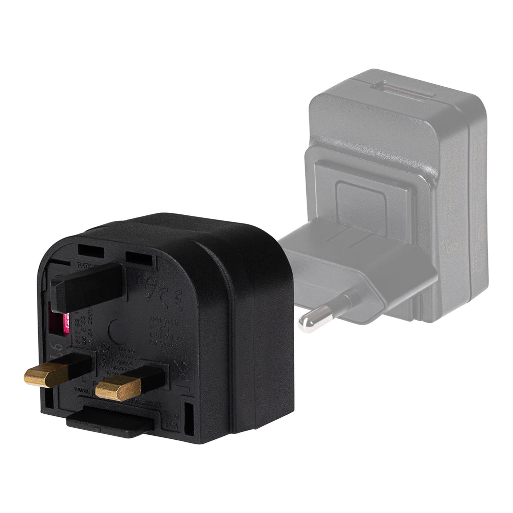 Maplin EU 2 Pin Mains Plug to UK 3 Pin Mains Plug Converter with 3 Amp Fuse - Black