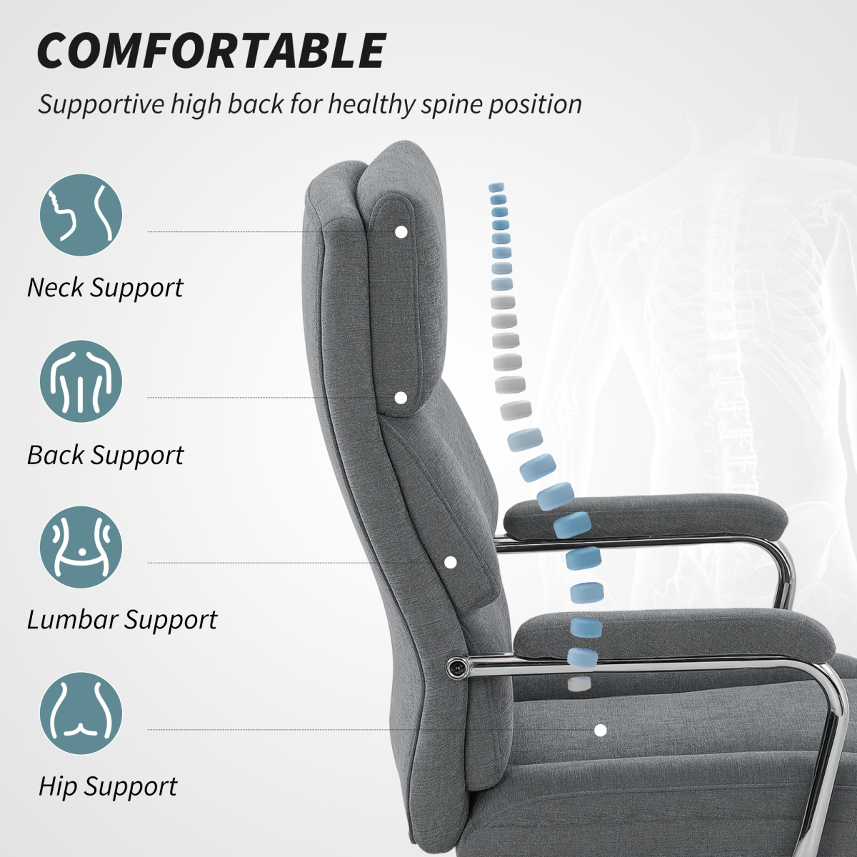 HOMCOM Linen Fabric Office Desk Chair with Tilt Function, Charcoal Grey