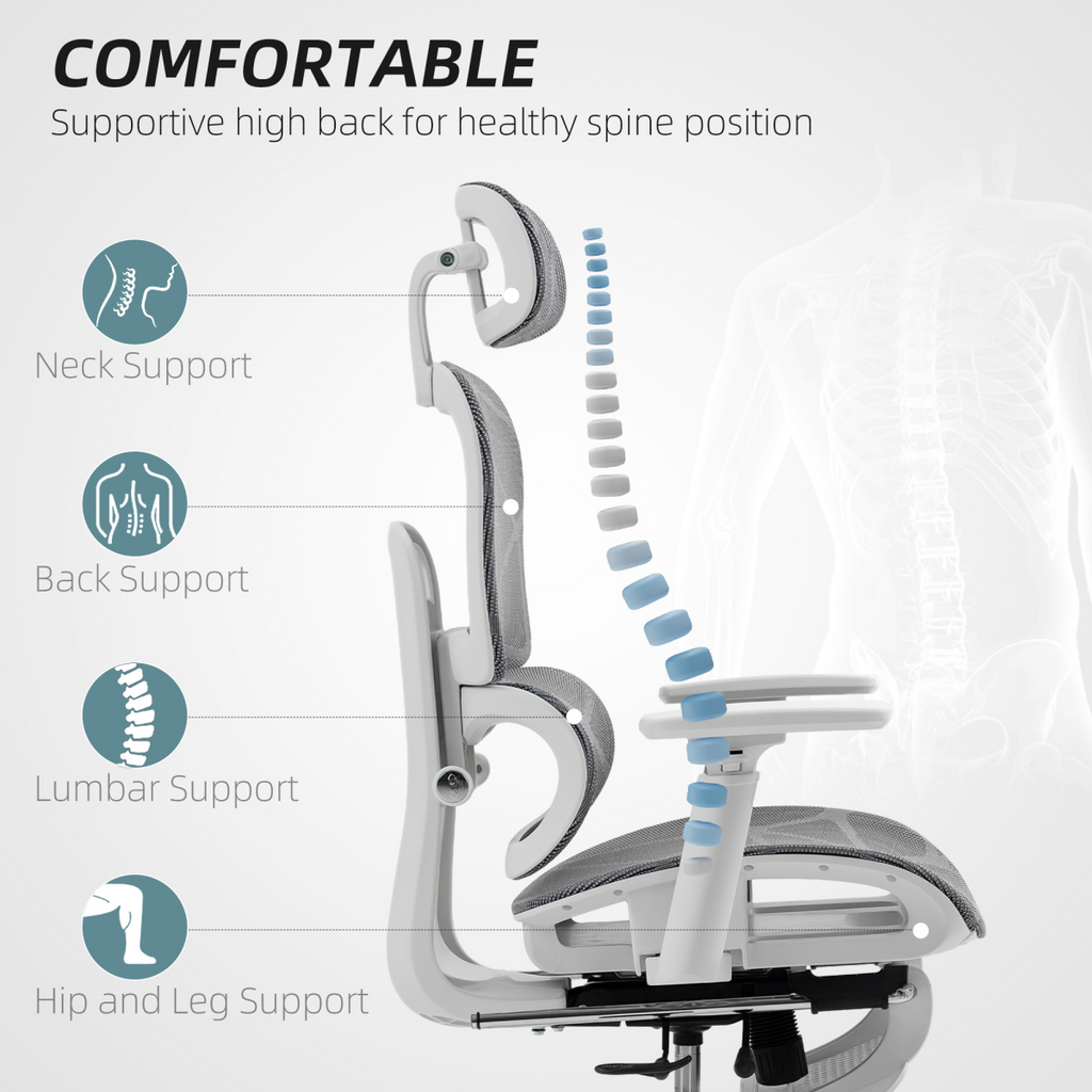 HOMCOM Ergonomic Office Chair Swivel Computer Chair with 3D Armrest Grey - TOYFACTORY