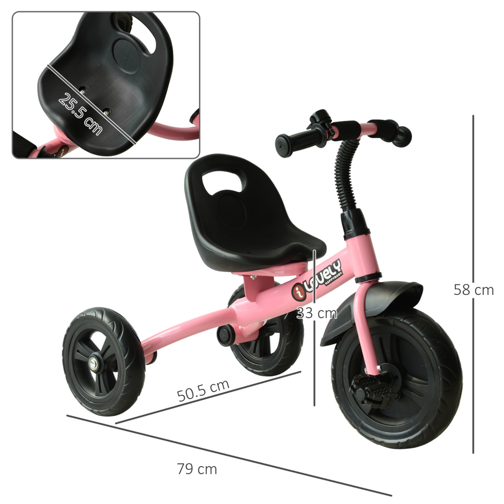 Baby Kids Children Toddler Tricycle Ride on Trike W/ 3 Wheels Pink HOMCOM - TOYFACTORY