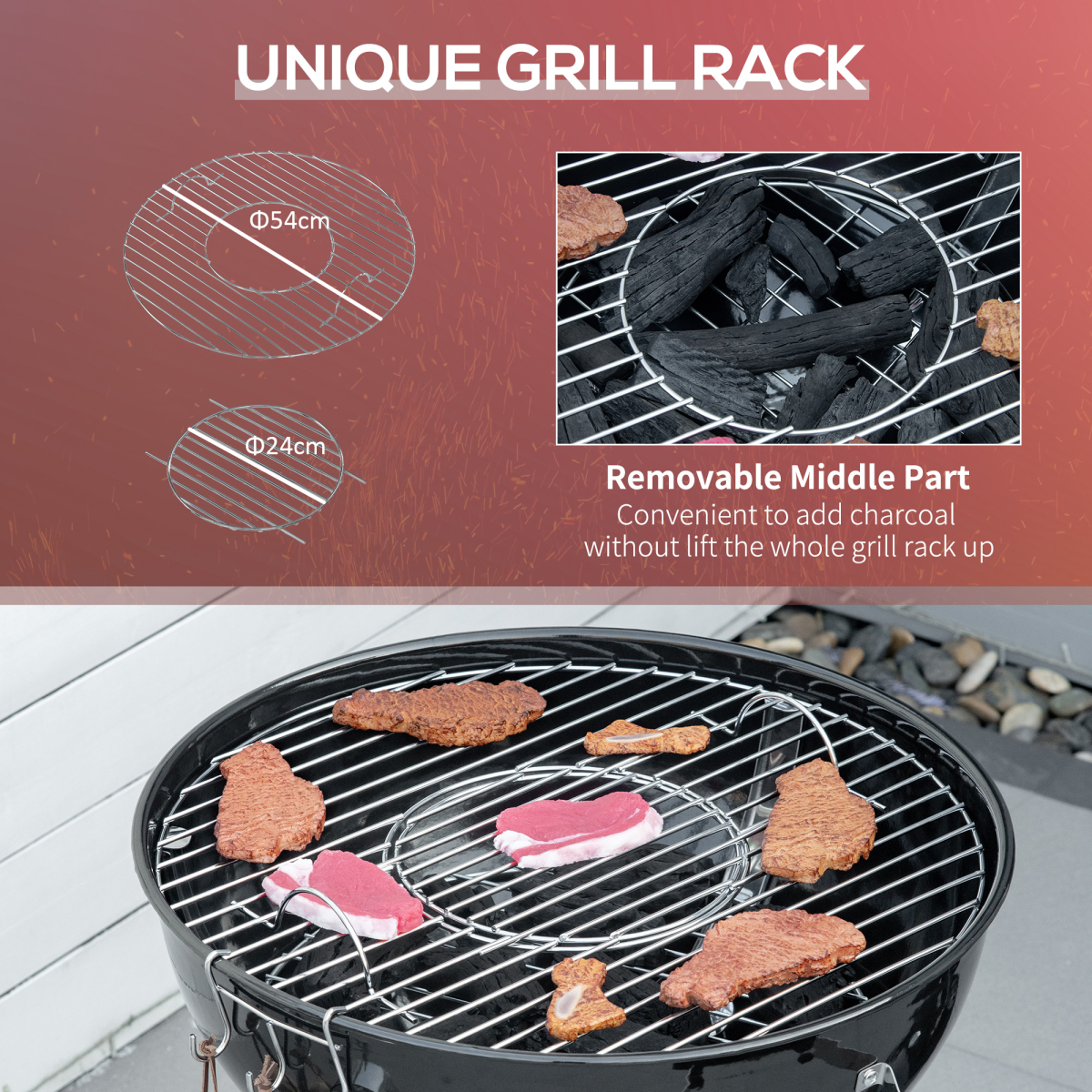 Outsunny Portable Kettle Charcoal Grill BBQ Smoker w/ Cover, Lid, & Thermometer - TOYFACTORY
