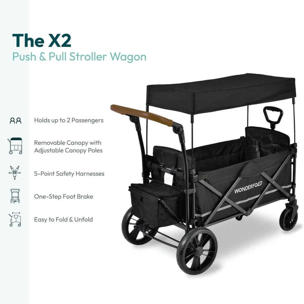 Wonderfold X2R Push & Pull Quad Stroller Wagon - Black