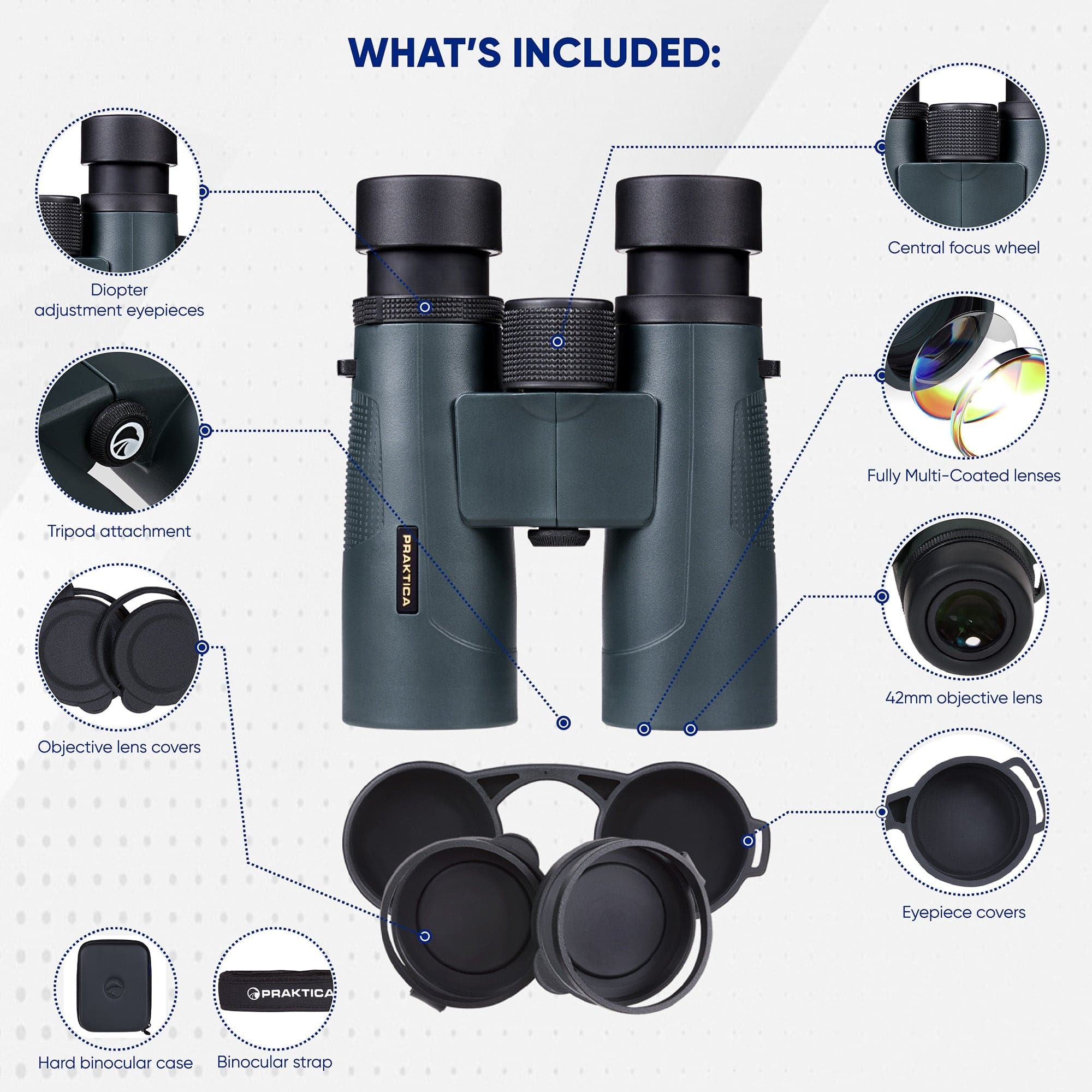 PRAKTICA Pioneer R 8x42mm Binoculars - Blue