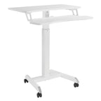 ProperAV Two Tier Mobile Desk Trolley Workstation with Gas Spring Height Adjustment - White - TOYFACTORY
