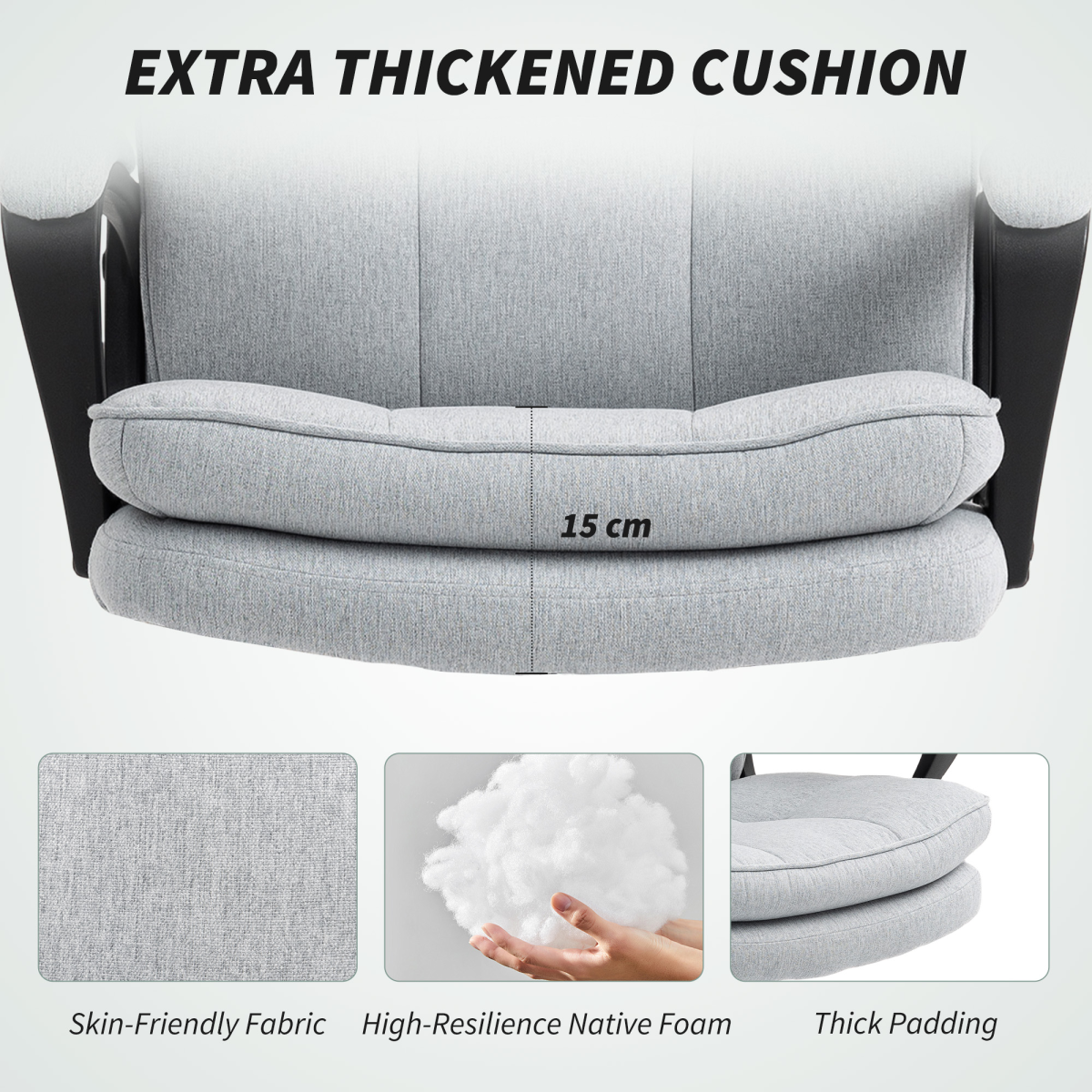 HOMCOM Fabric Office Chair, Computer Desk Chair for Home, Light Grey - TOYFACTORY