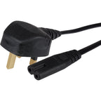 Maplin Power Lead IEC C7 Fig 8 2 Pin Plug to UK 3 Pin Mains Plug - 2m, 3 Amp Fuse - TOYFACTORY