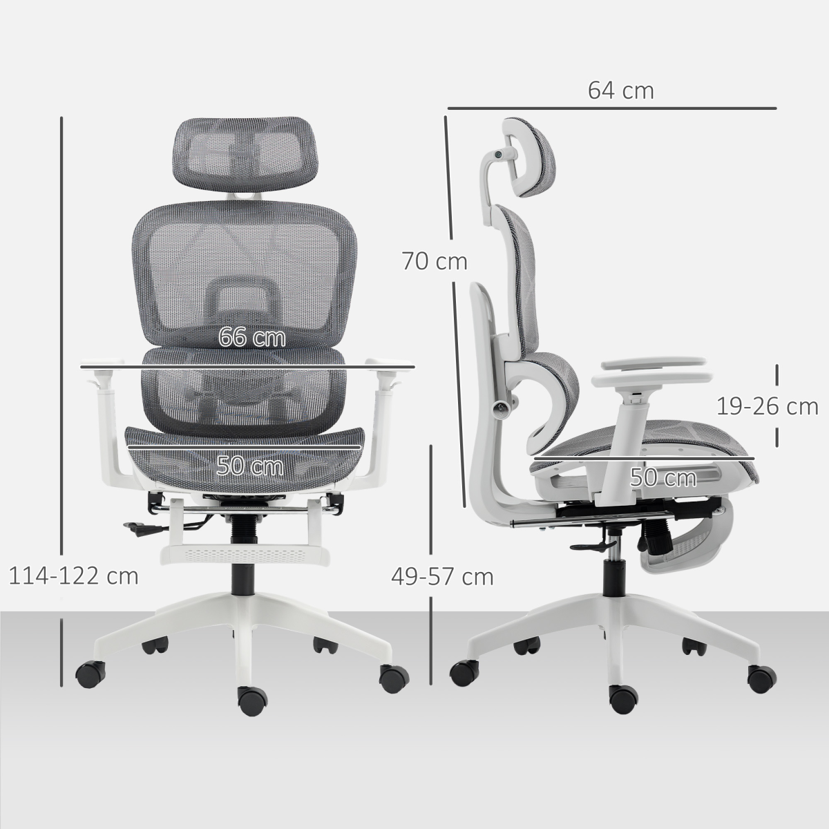 HOMCOM Ergonomic Office Chair Swivel Computer Chair with 3D Armrest Grey - TOYFACTORY