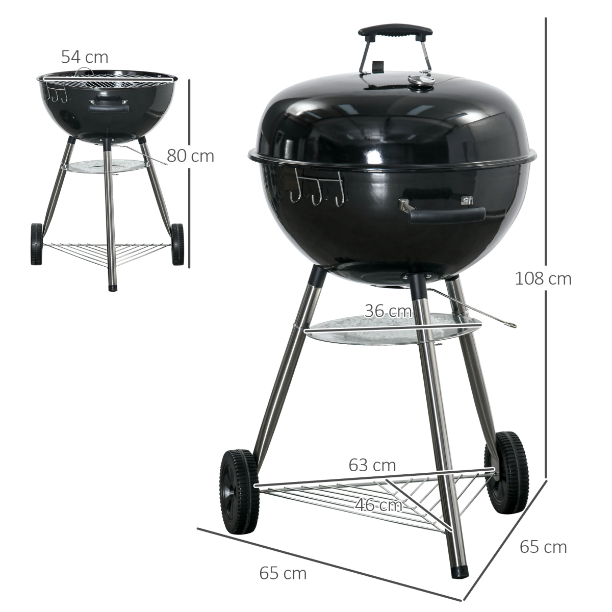 Outsunny Portable Kettle Charcoal Grill BBQ Smoker w/ Cover, Lid, & Thermometer - TOYFACTORY
