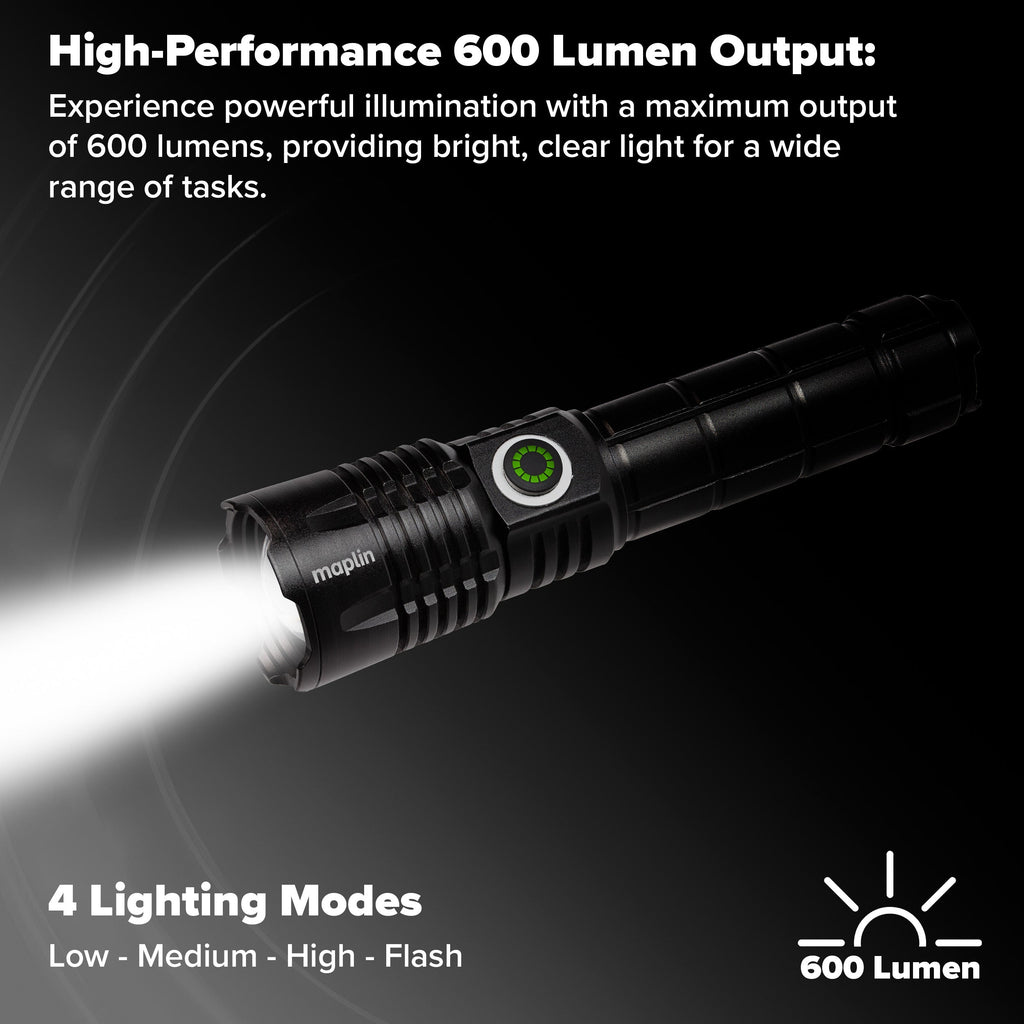 Maplin LED 600 Lumens Lithium Rechargeable Torch - TOYFACTORY