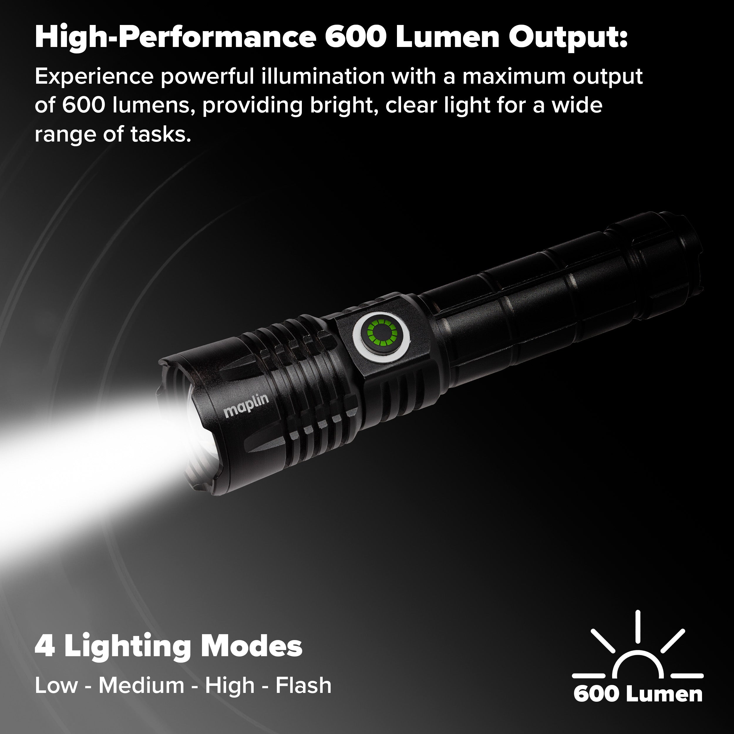 Maplin LED 600 Lumens Lithium Rechargeable Torch - TOYFACTORY