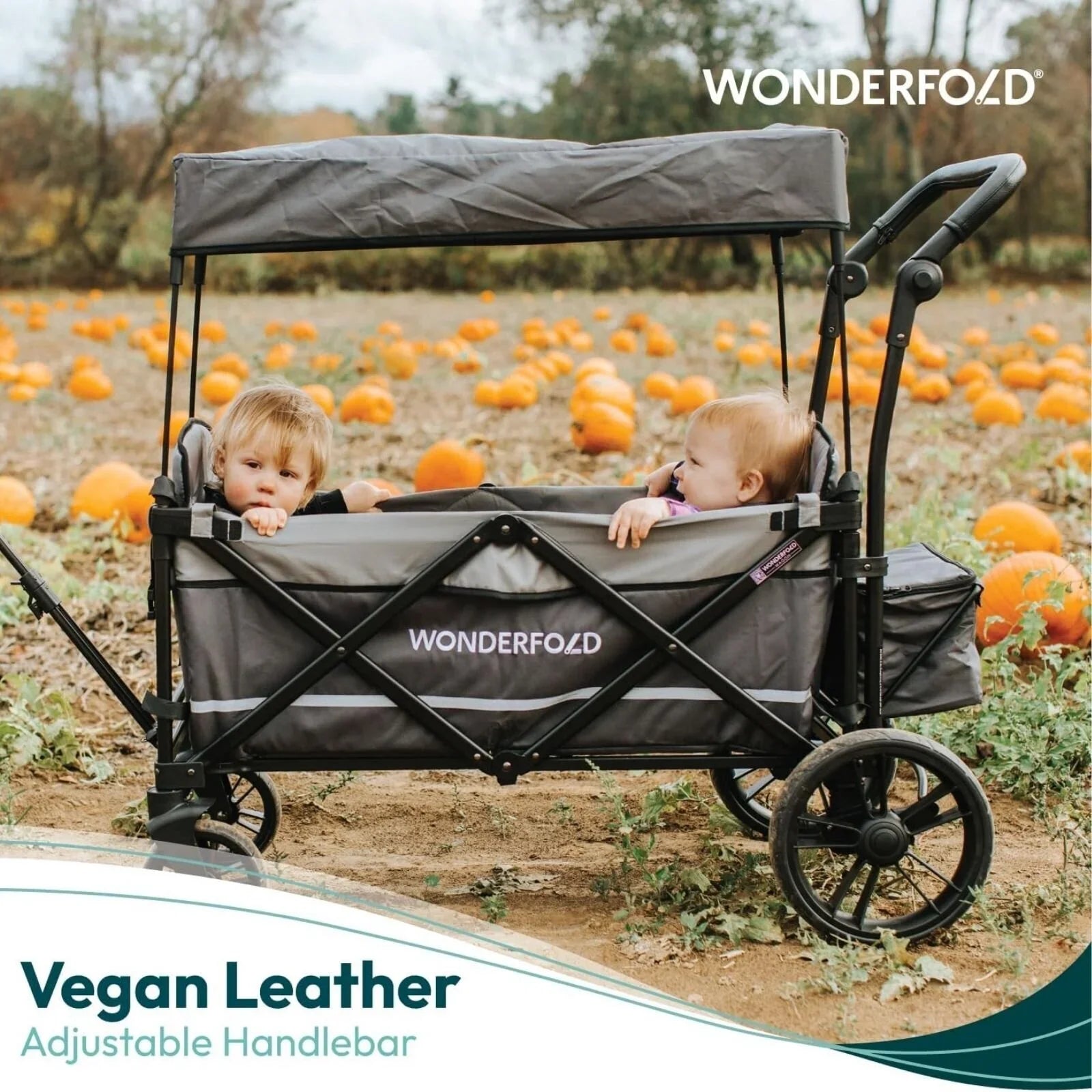 Wonderfold X2R Push & Pull Quad Stroller Wagon - Black