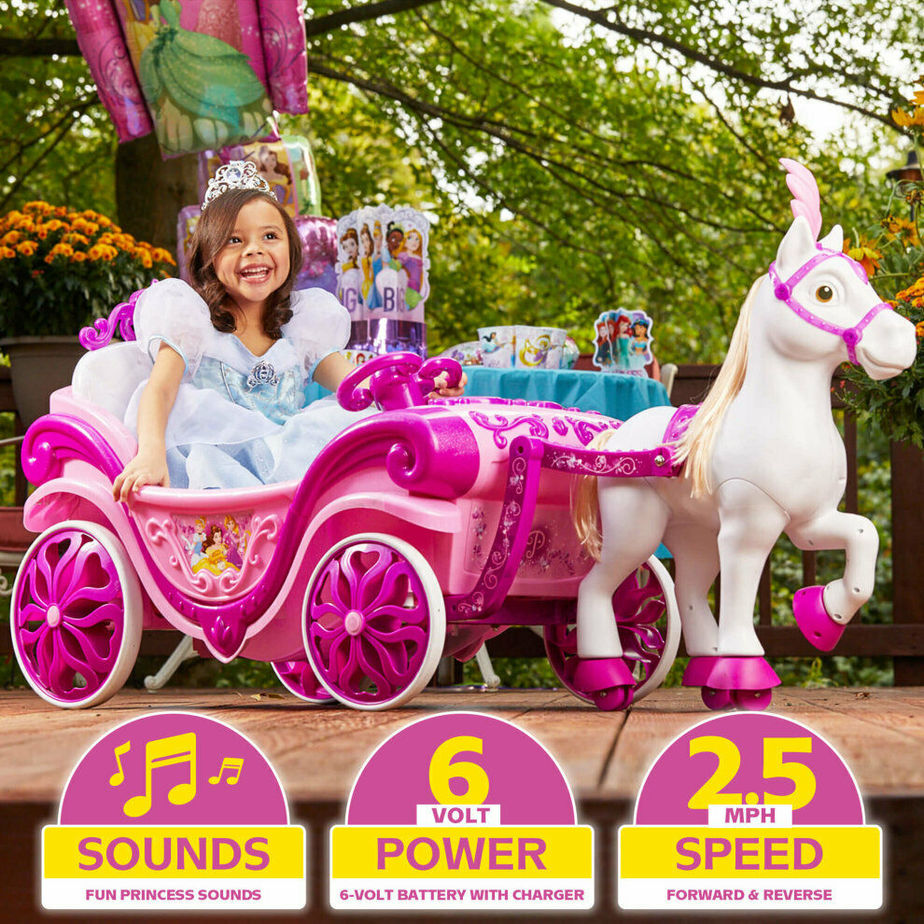 Kids Disney Princess 6v Electric Ride-on Horse & Carriage
