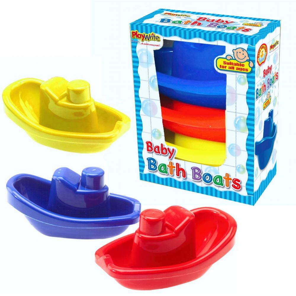 Set of Three Colourful Floating Bath Time Boats for Babies