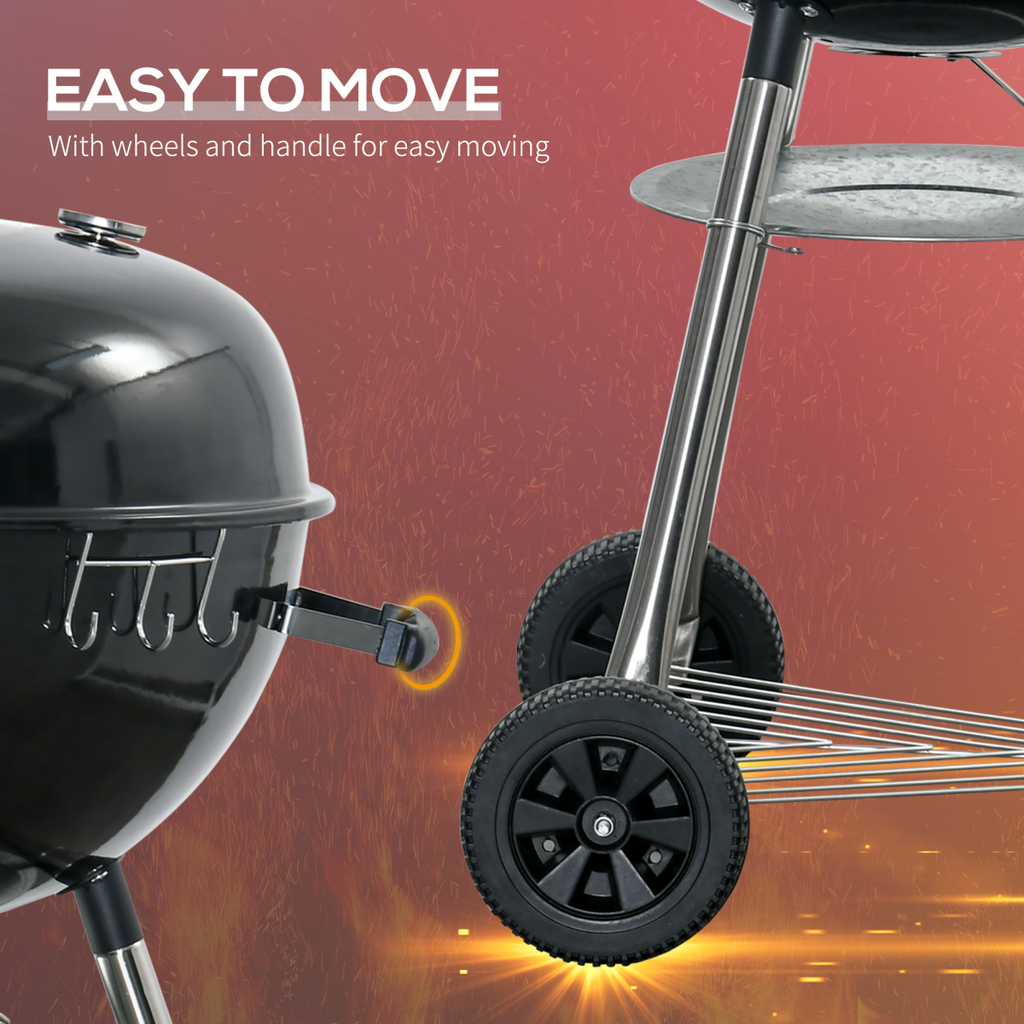 Outsunny Portable Kettle Charcoal Grill BBQ Smoker w/ Cover, Lid, & Thermometer - TOYFACTORY