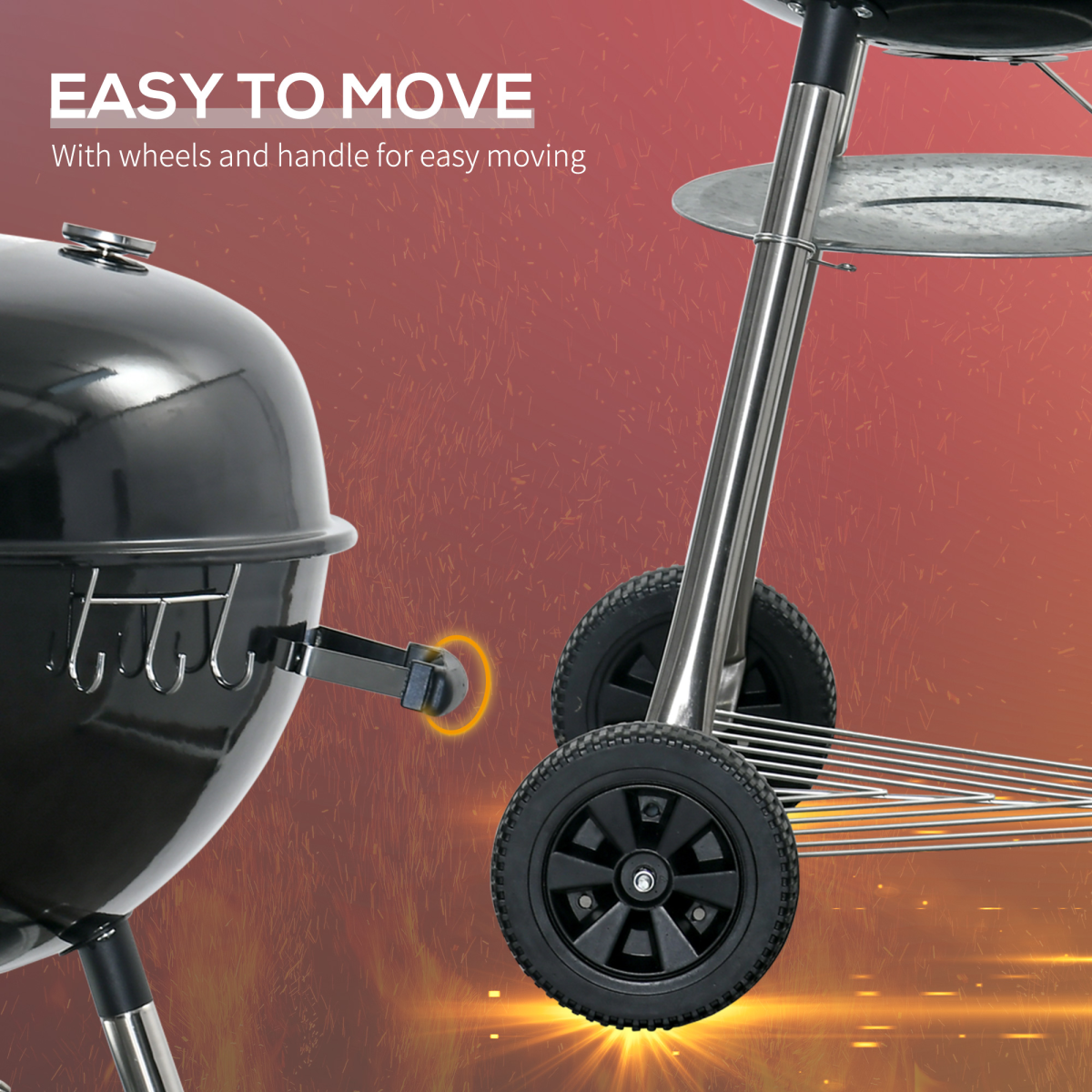 Outsunny Portable Kettle Charcoal Grill BBQ Smoker w/ Cover, Lid, & Thermometer - TOYFACTORY