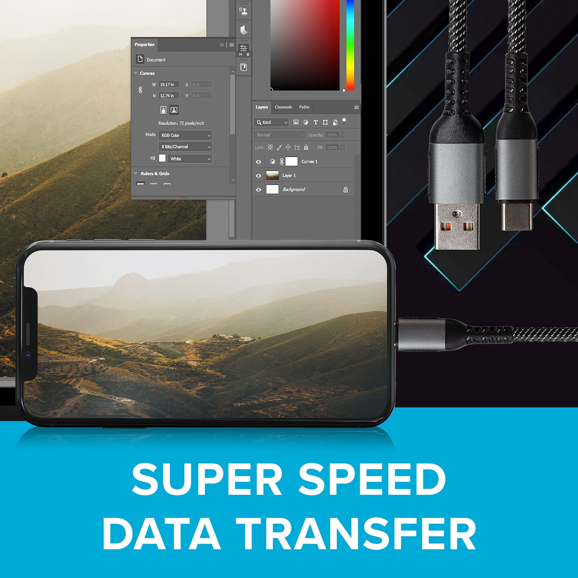 Maplin USB-C to USB-A 60W Braided Cable - Grey - TOYFACTORY