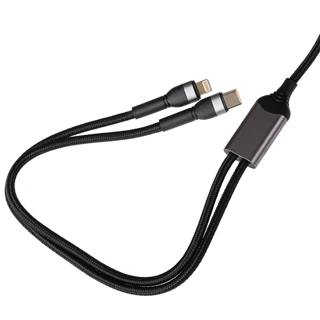 Maplin 2-in-1 USB-C to Multi-Charging USB-C 65W & Lightning 12W Braided Cable - TOYFACTORY