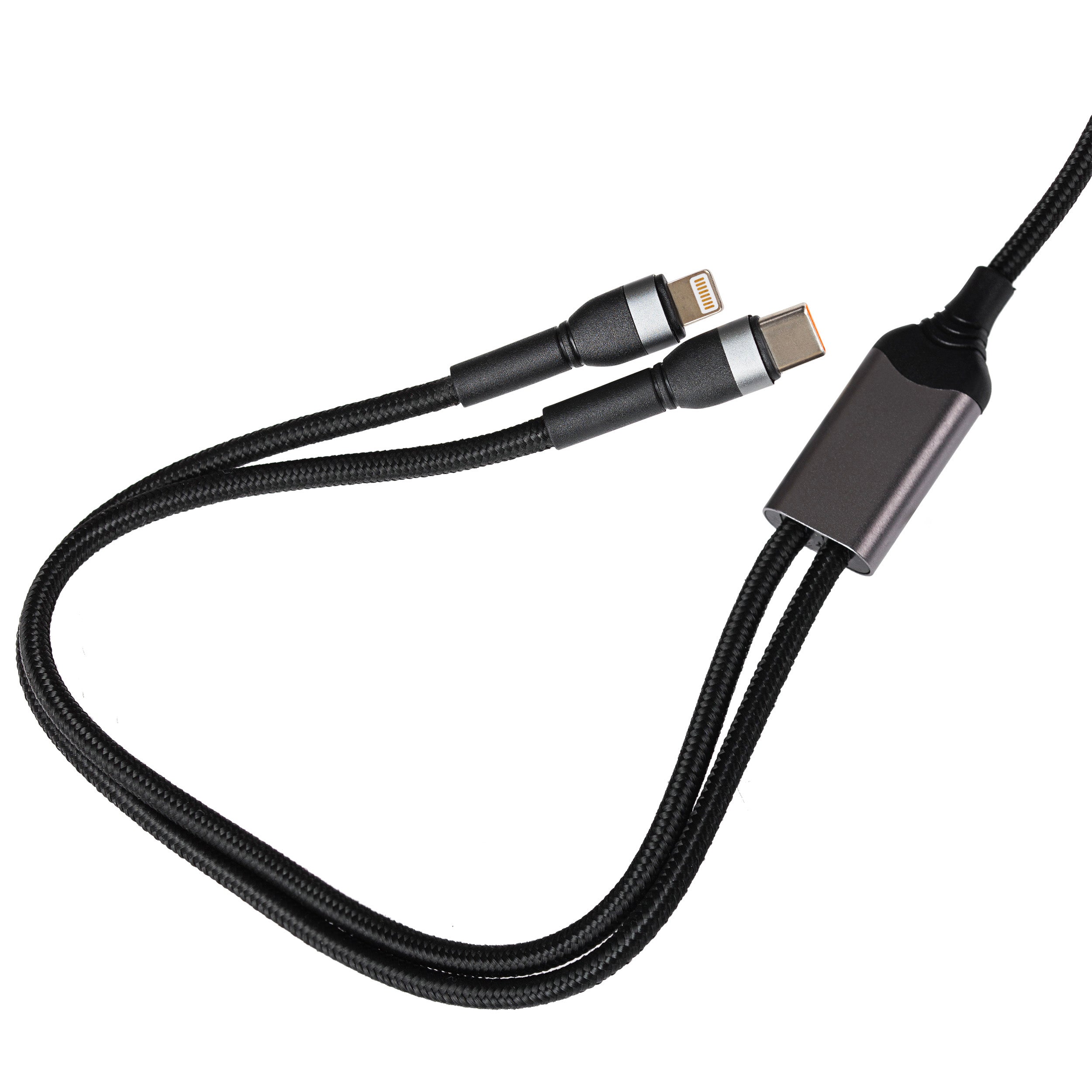 Maplin 2-in-1 USB-C to Multi-Charging USB-C 65W & Lightning 12W Braided Cable - TOYFACTORY