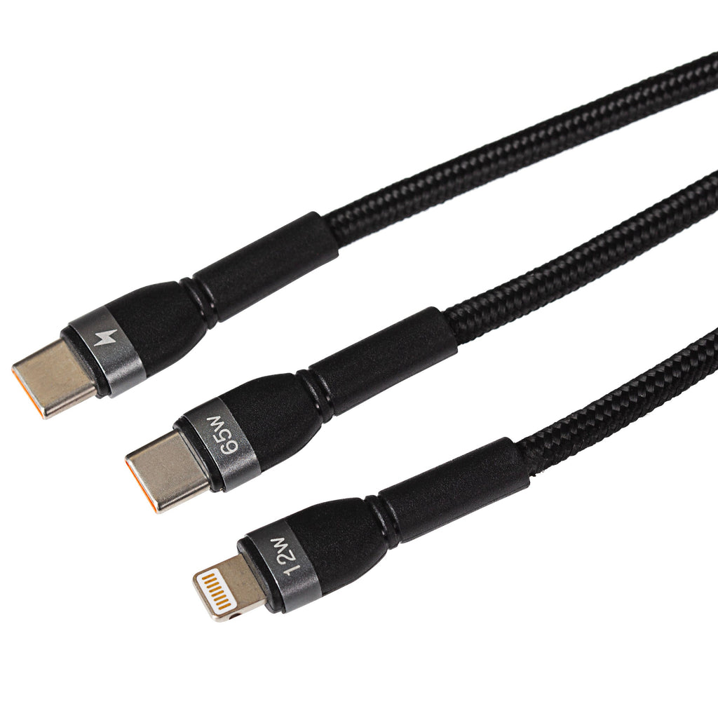 Maplin 2-in-1 USB-C to Multi-Charging USB-C 65W & Lightning 12W Braided Cable - TOYFACTORY