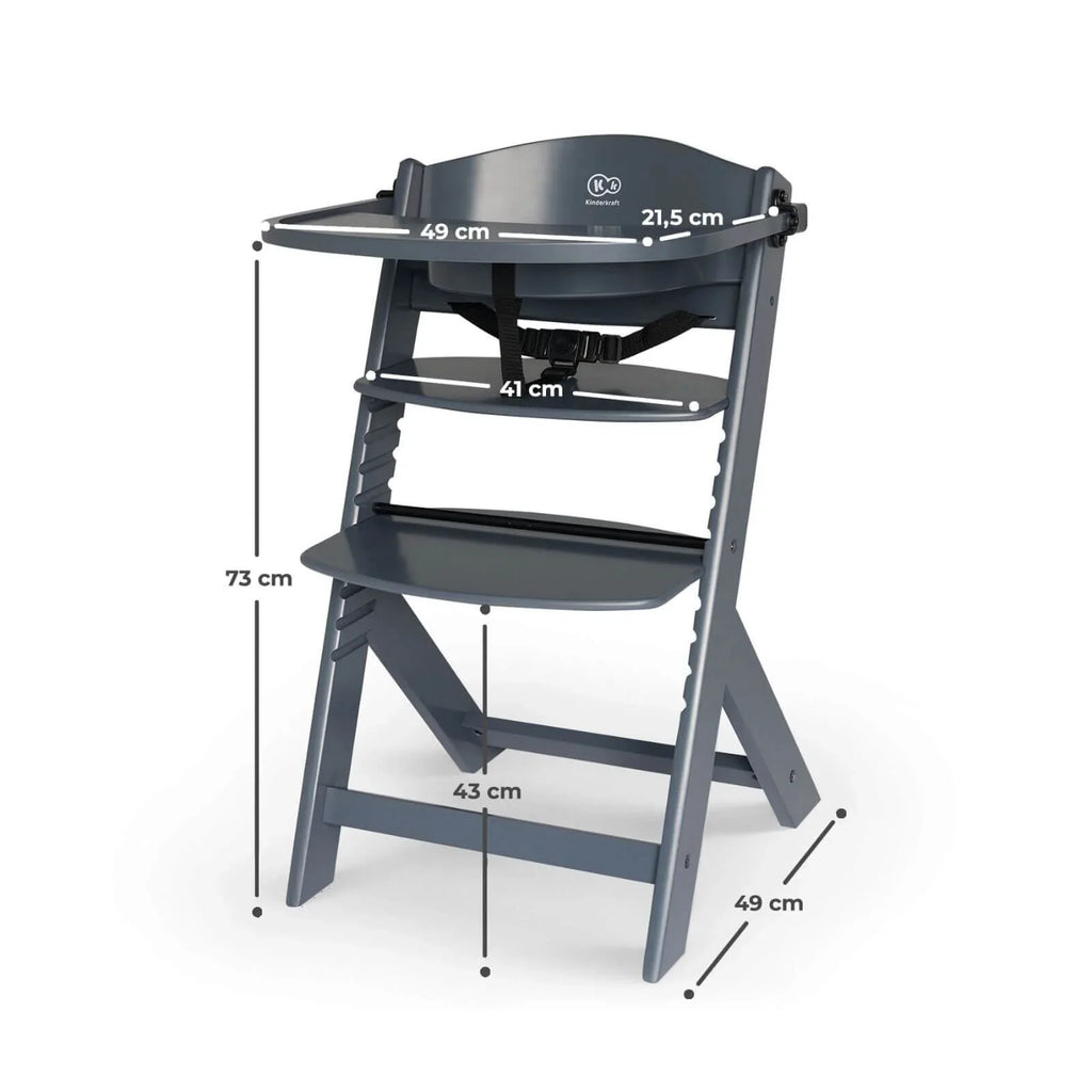 Kinderkraft Enock Wooden Highchair - Full Grey - TOYFACTORY