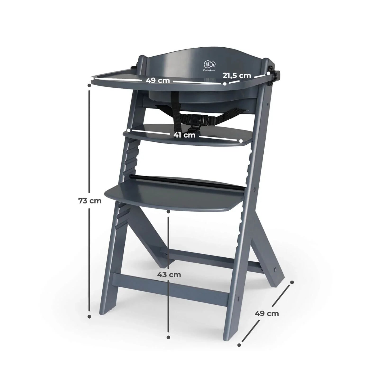 Kinderkraft Enock Wooden Highchair - Full Grey - TOYFACTORY