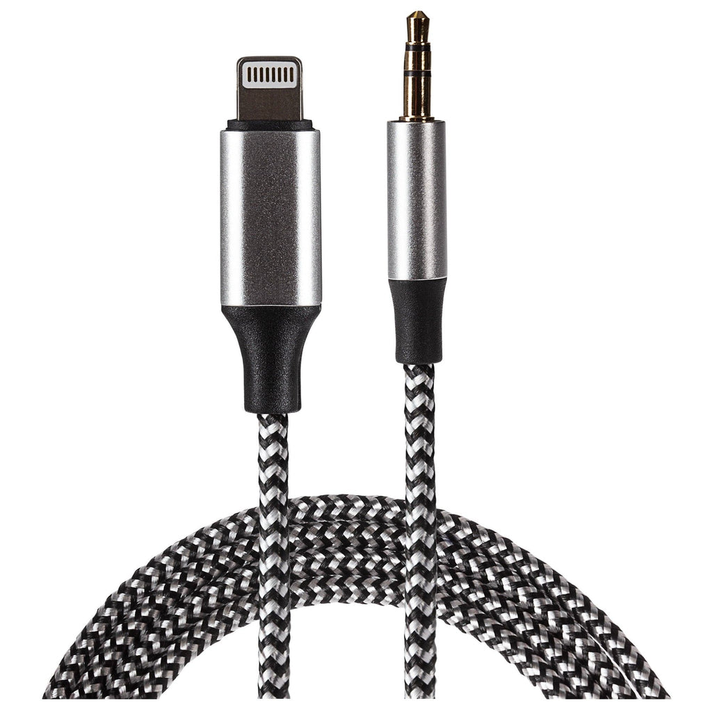 Maplin Lightning to 3.5mm Aux Stereo 3 Pole Jack Plug Braided Cable - Silver, 1m - TOYFACTORY