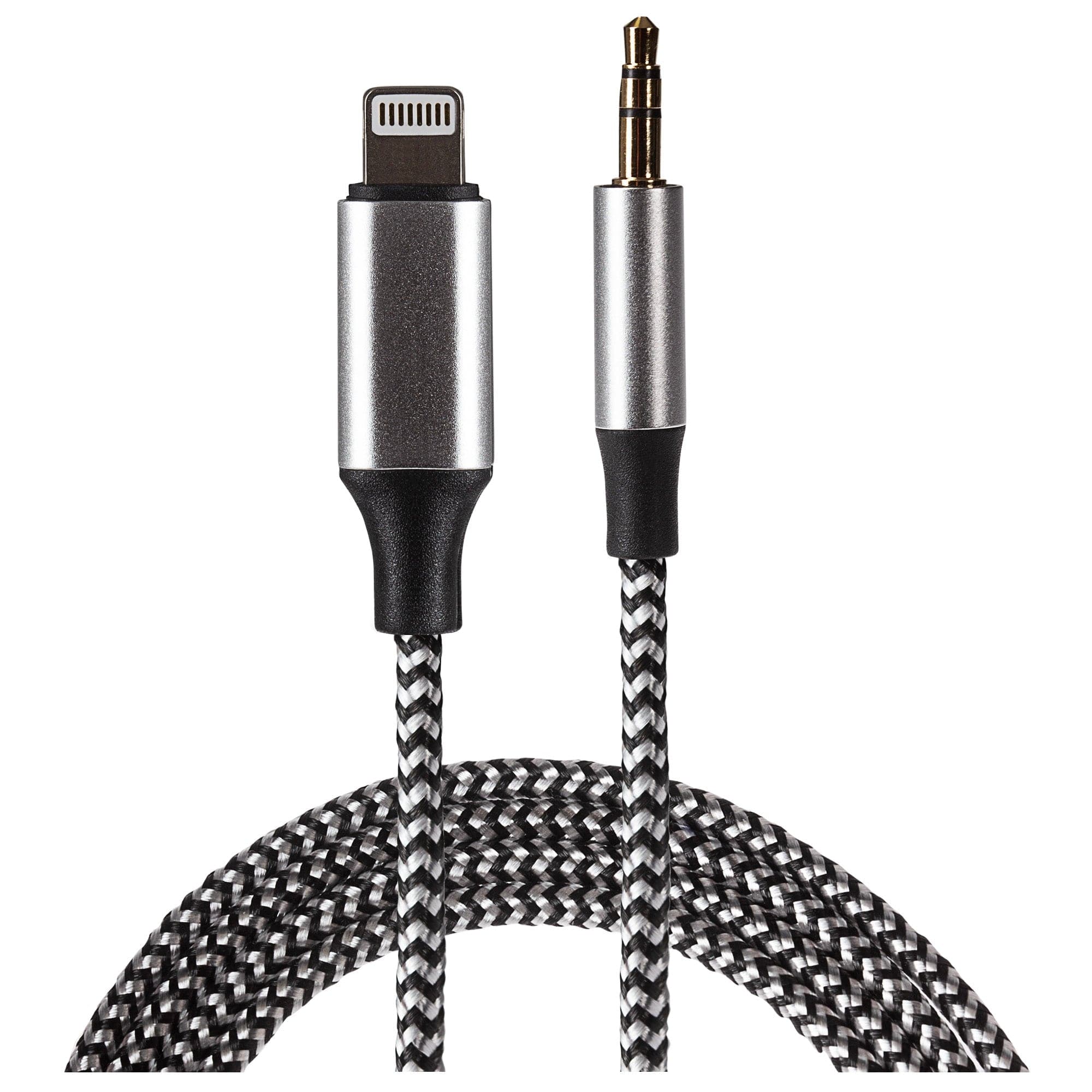Maplin Lightning to 3.5mm Aux Stereo 3 Pole Jack Plug Braided Cable - Silver, 1m - TOYFACTORY