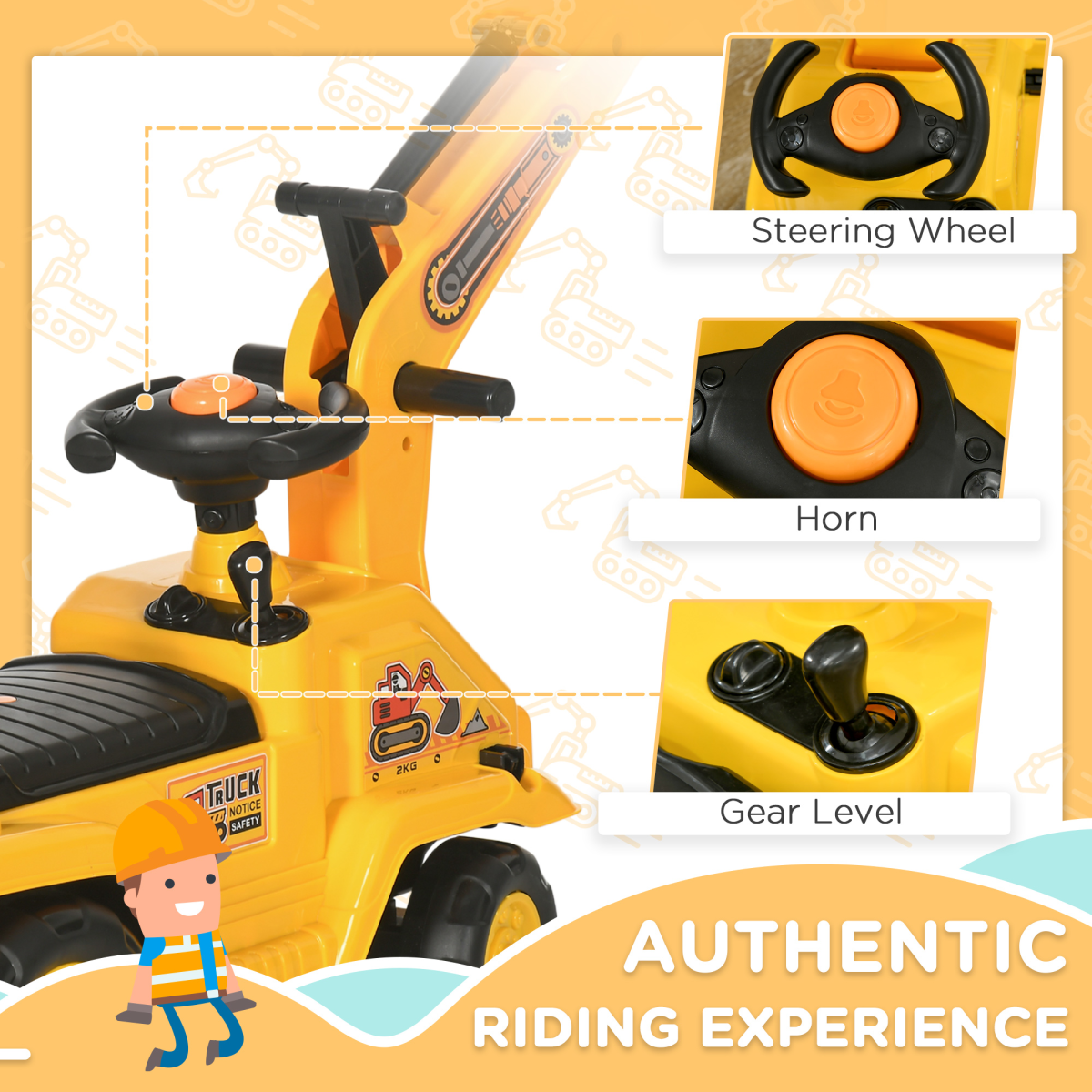 HOMCOM 2 in 1 Kids Ride On Tractor with Bucke, for 1.5-4 Years Old, NO POWER - TOYFACTORY