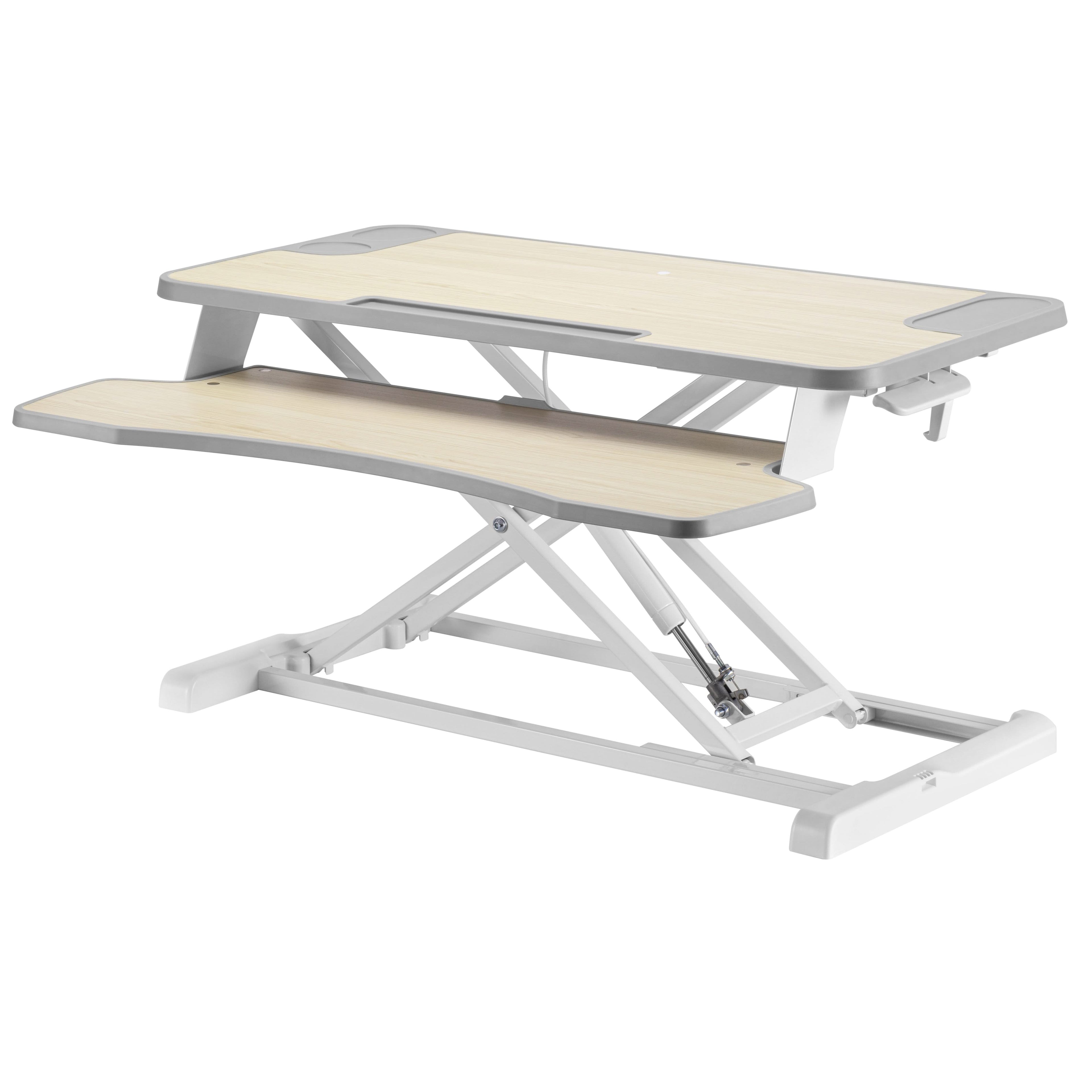 ProperAV Two Tier Stand Up Desk Converter Worktop with Gas Spring Lift & Variable Height Settings - White - TOYFACTORY