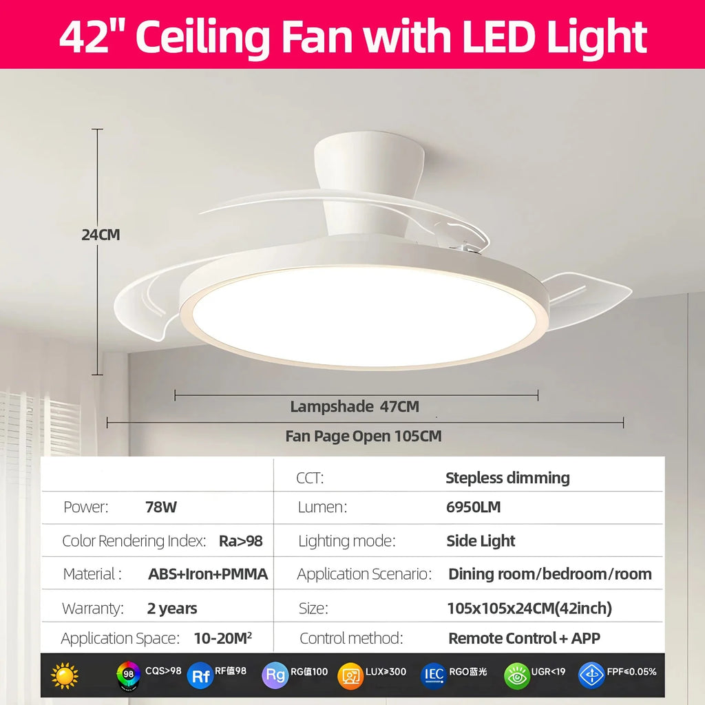 Modern Invisible Ceiling Fan with LED Light DC motor Large Air