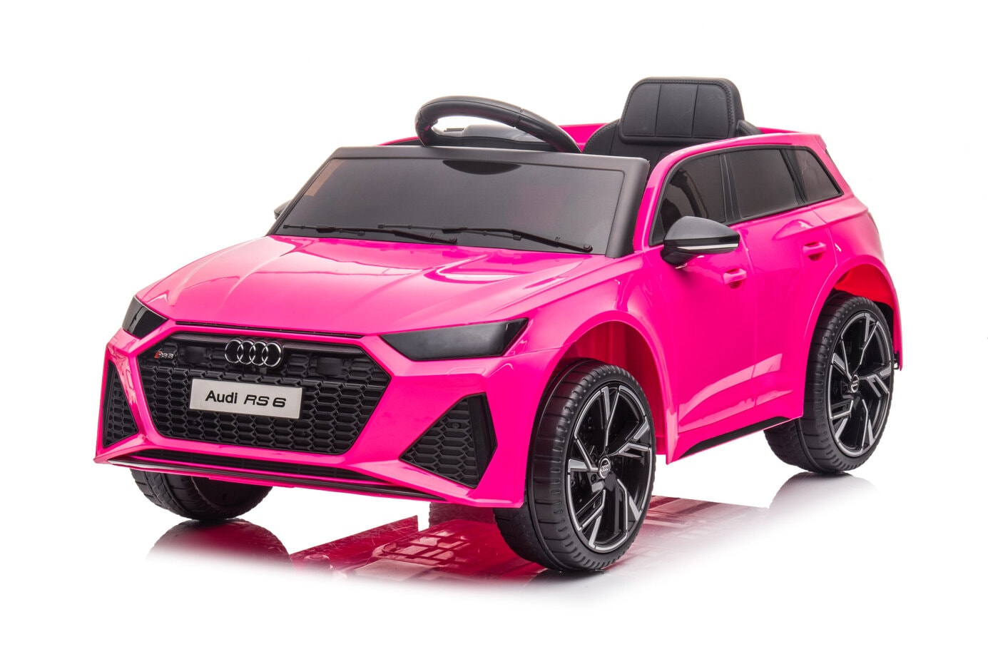 Pink Audi RS6 kids ride-on sports car by Electric Ride On Cars with MP4 TV for children to enjoy outdoor play.