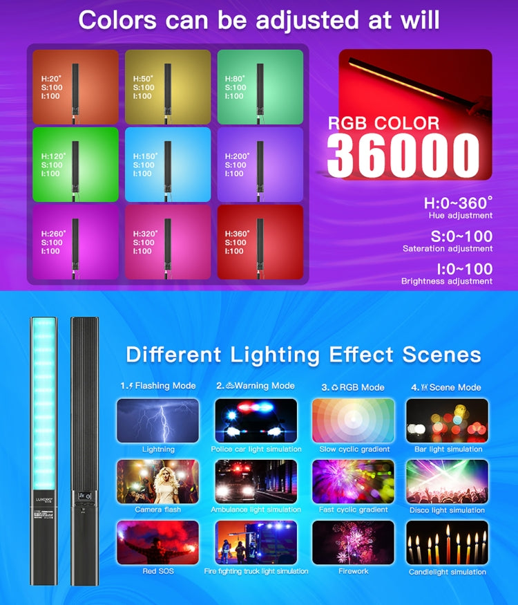 LUXCeO P6 RGB Colorful Photo LED Stick Video Light Handheld APP Control Full Color LED Fill Light, P6