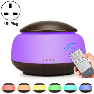 Wood Grain Humidifier Air Purifier Ultrasonic Atomization Household Aromatherapy Machine with Colorful LED Light Automatic Alcohol Sprayer, Plug Specification:UK Plug(Dark Brown)