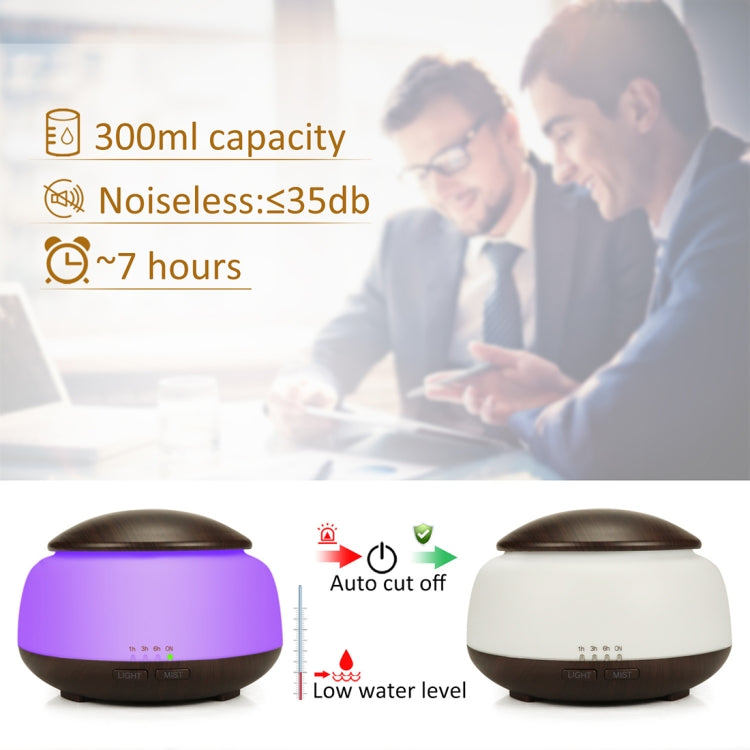 Wood Grain Humidifier Air Purifier Ultrasonic Atomization Household Aromatherapy Machine with Colorful LED Light Automatic Alcohol Sprayer, Plug Specification:UK Plug(Dark Brown)