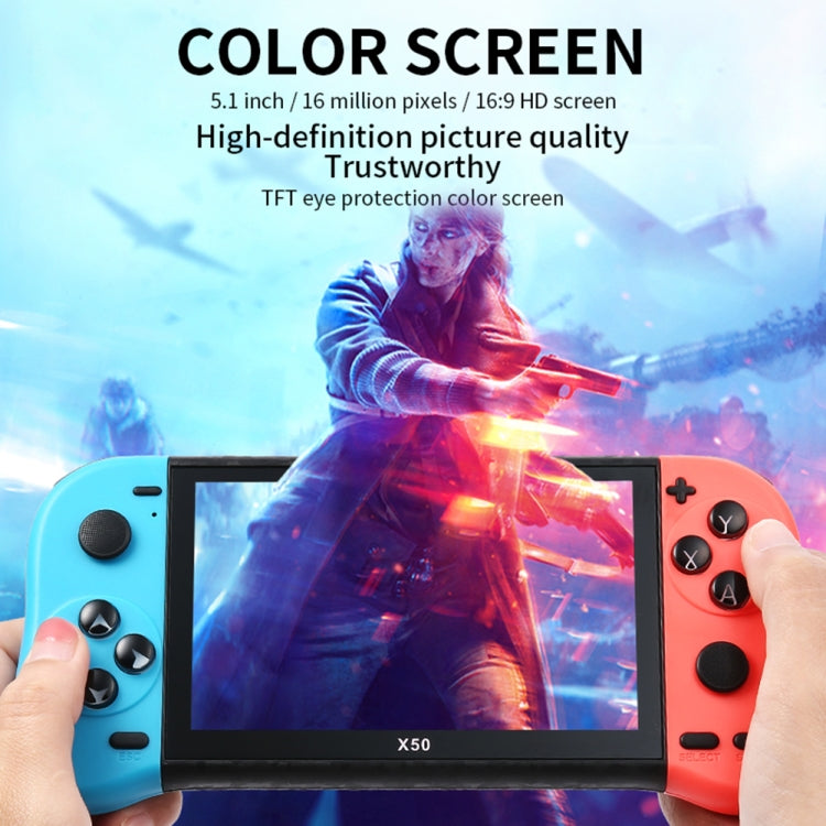 X50 5.1 inch Screen Handheld Retro Game Console 8G Memory with 6000+ Games, X50 / Black, X50 / Red+Blue - TOYFACTORY