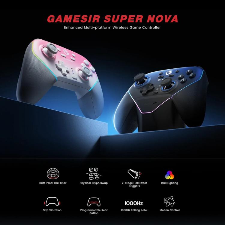 GameSir Super Nova T4 Nova Pro Tri-Mode Wireless Game Controller for PC / Steam / Switch / iOS / Android, T4 Nova Pro Blue, T4 Nova Pro Pink - TOYFACTORY