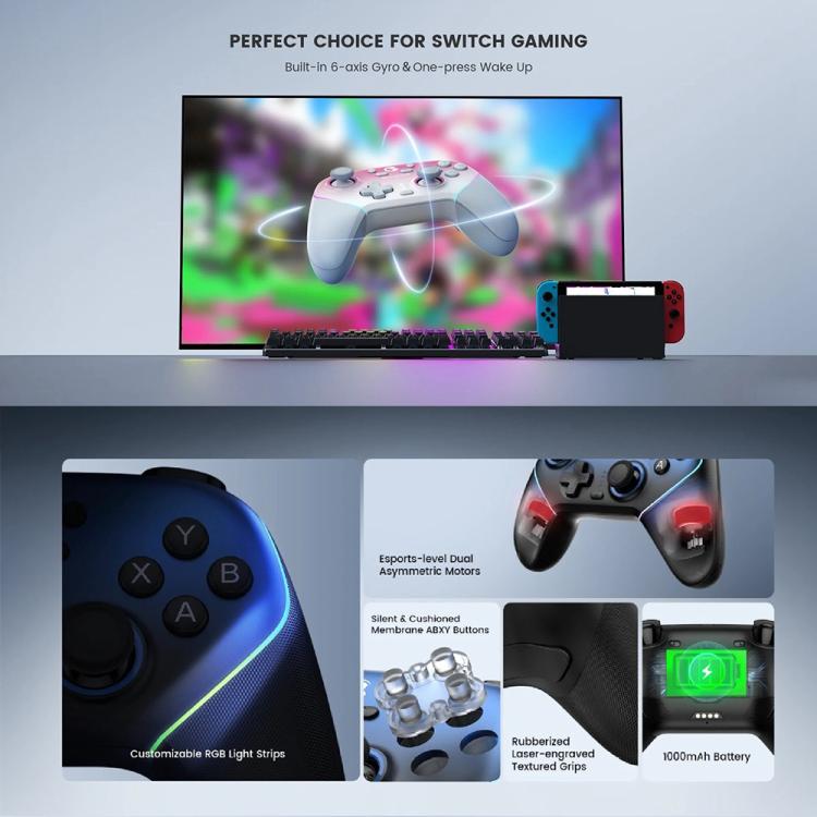 GameSir Super Nova T4 Nova Pro Tri-Mode Wireless Game Controller for PC / Steam / Switch / iOS / Android, T4 Nova Pro Blue, T4 Nova Pro Pink - TOYFACTORY