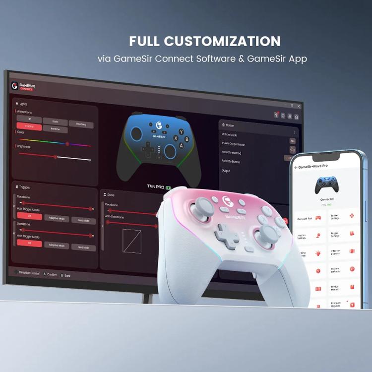 GameSir Super Nova T4 Nova Pro Tri-Mode Wireless Game Controller for PC / Steam / Switch / iOS / Android, T4 Nova Pro Blue, T4 Nova Pro Pink - TOYFACTORY