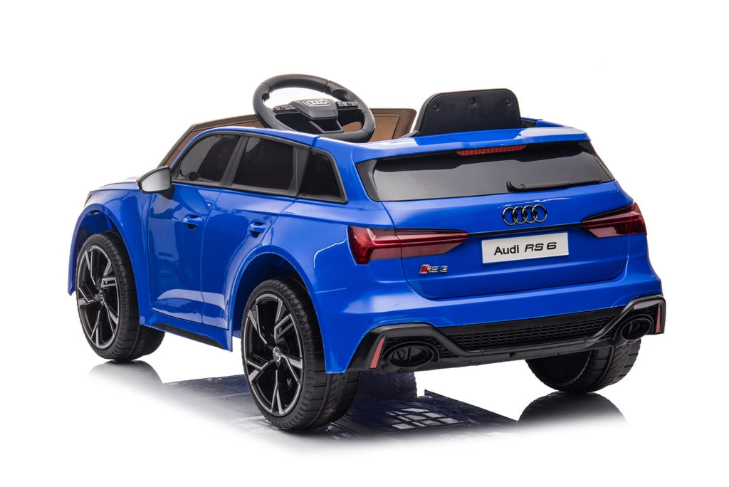 Kids ride-on Audi RS6 sports car with parental remote control and MP4 TV, designed for children to drive and enjoy.