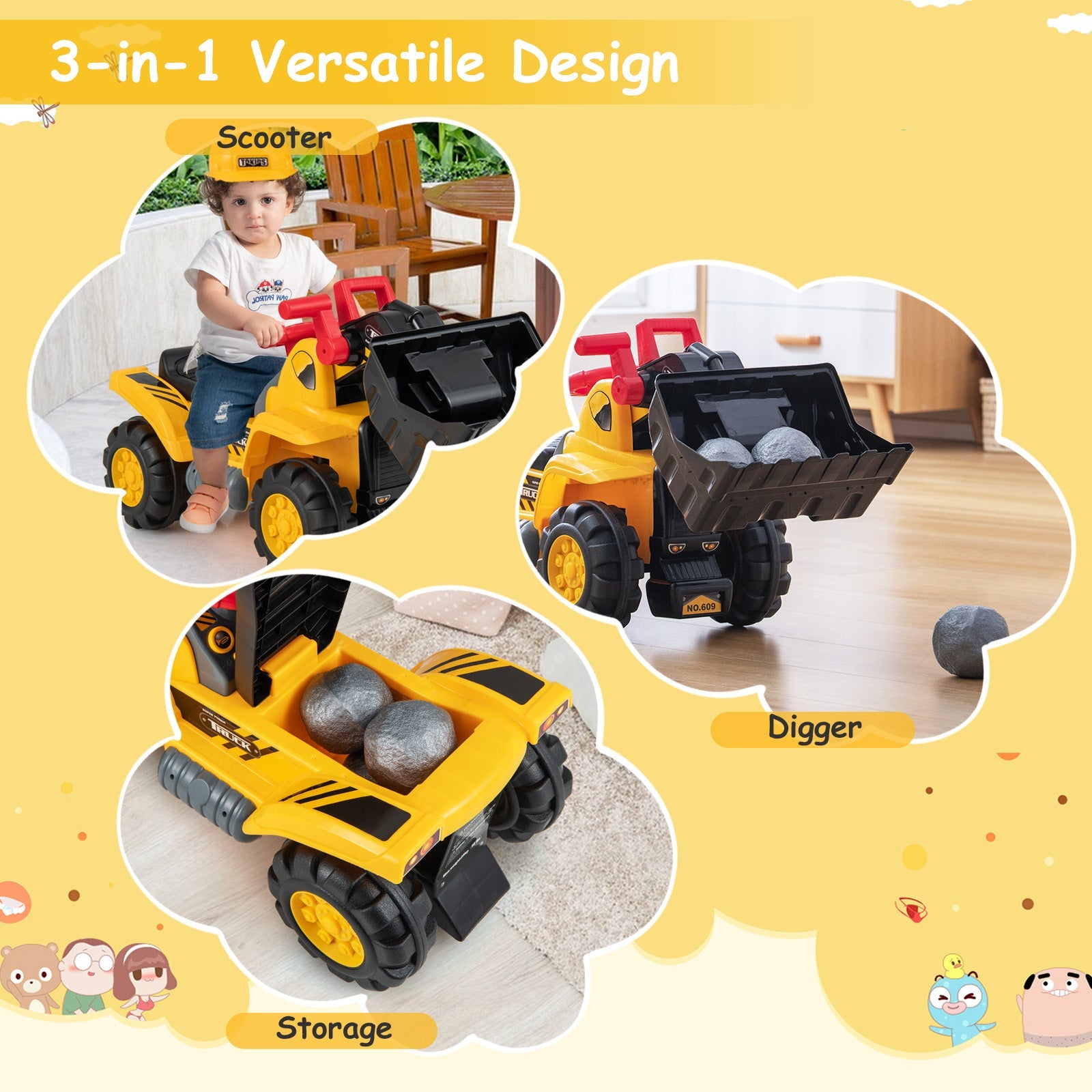 Kids Ride On Bulldozer Toy with Adjustable Bucket and Sound