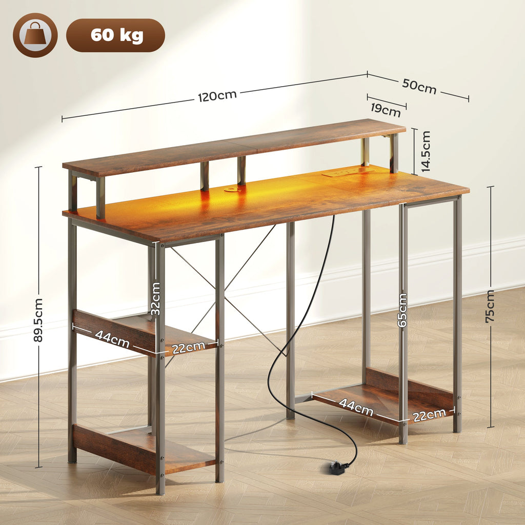 HOMCOM Computer Desk Reversible Home Office Desk with Storage Rustic Brown - TOYFACTORY