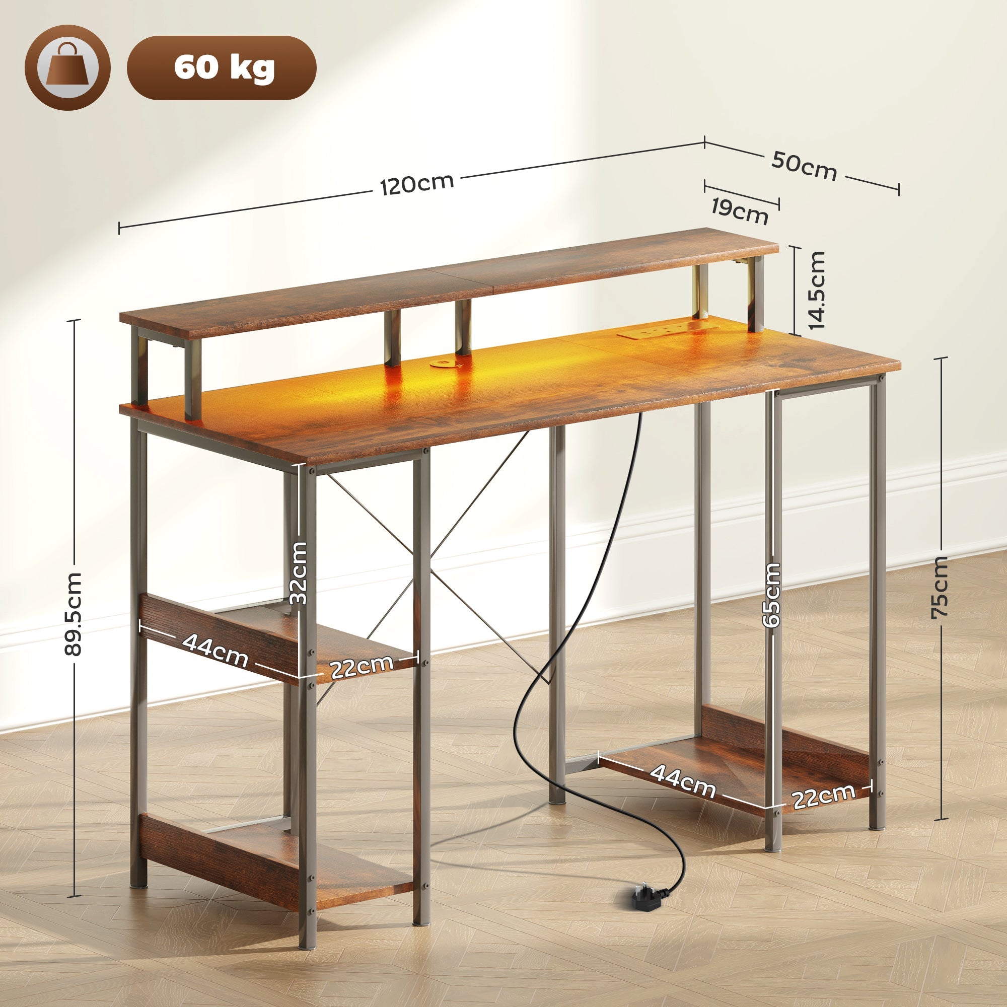 HOMCOM Computer Desk Reversible Home Office Desk with Storage Rustic Brown - TOYFACTORY