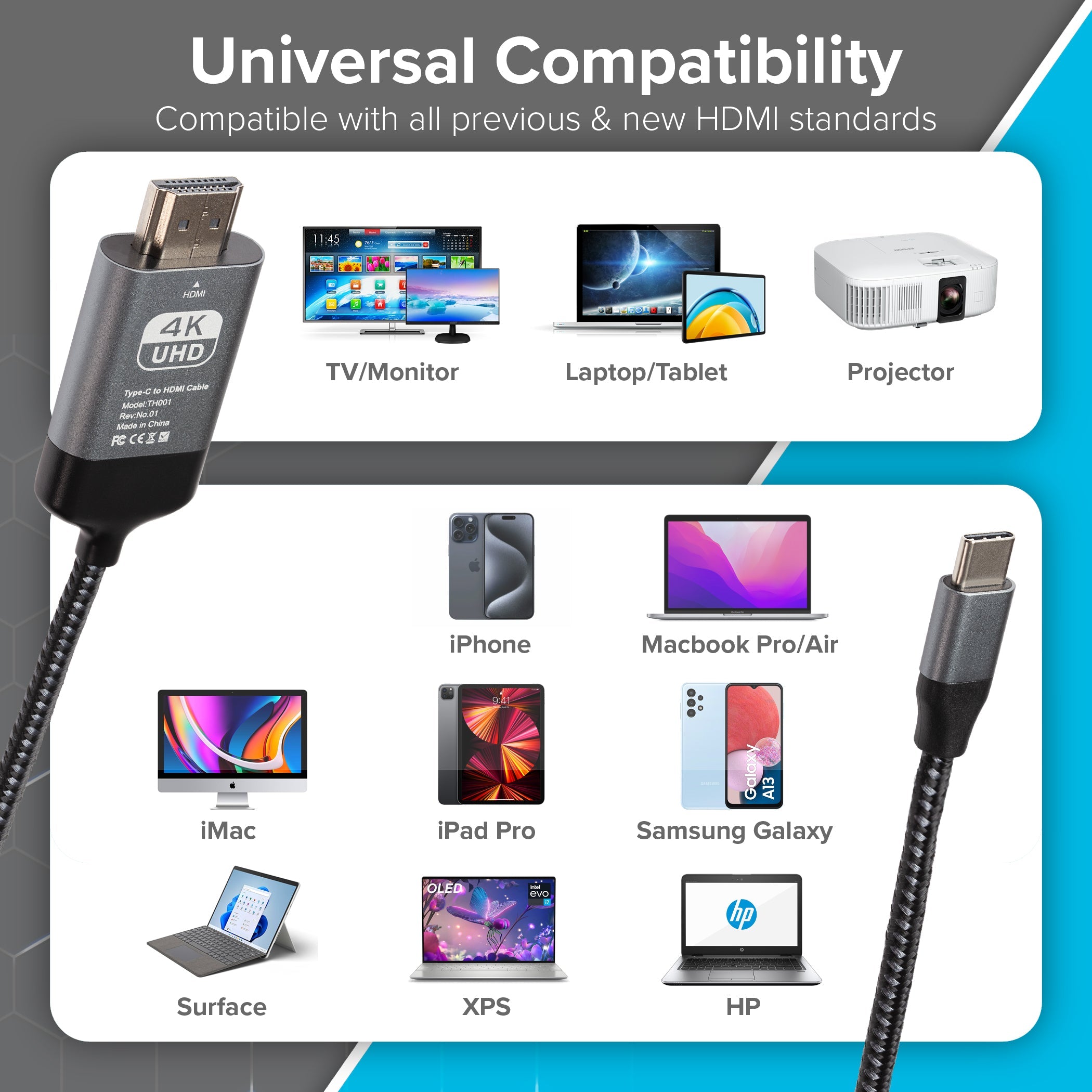 Maplin USB-C to HDMI Cable Adapter (Supports 4K Ultra HD @ 60Hz) - Black - TOYFACTORY